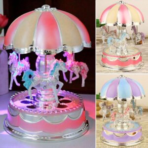 Toys for Girls Carousel Music Box Merry-Go-Round 3 LED Light Kids Baby Xmas Gift